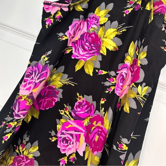 Vintage Betsey Johnson Women’s Black & Pink Floral Satin Dress Size 8 - Picture 3 of 9